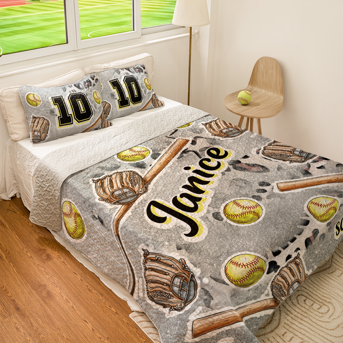 Shineful Personalisiertes All Season Quilt 3-teiliges Set All-Star Softball Love