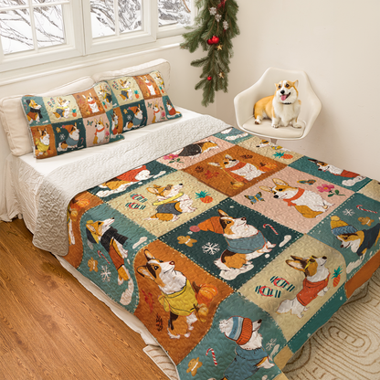 Shineful All Season Quilt 3-Piece Set Four Seasons Corgi Charm