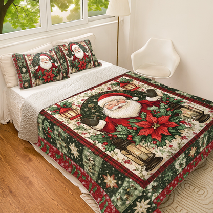 Shineful All Season Quilt 3-Piece Set Christmas Santa’s Holiday Cheer