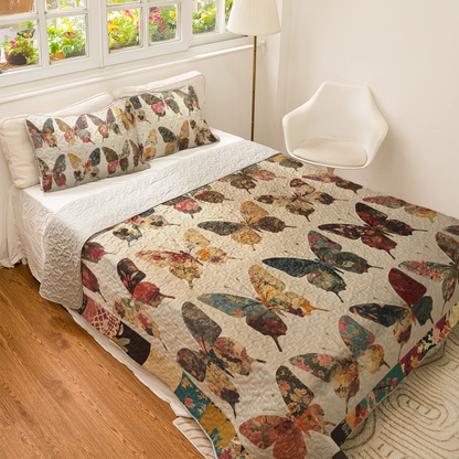 Shineful All Season Quilt 3-Piece Set - Vintage Butterflies