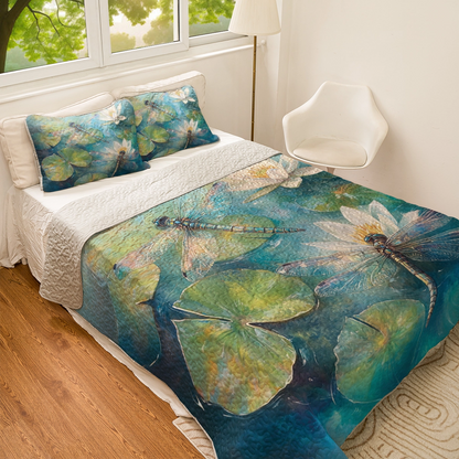 Shineful All Season Quilt 3-Piece Set - Tranquil Dragonfly Dreams