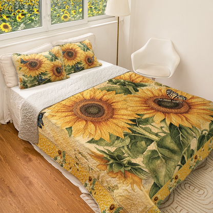 Shineful All Season Quilt 3-Piece Set - Golden Sunflower Dreams