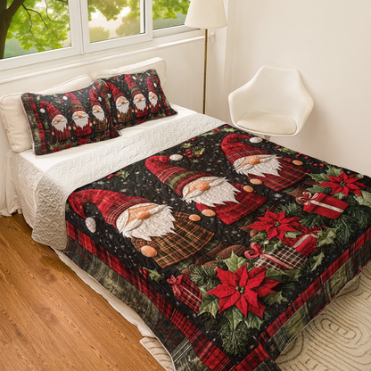 Shineful Flat Print Quilt 3-Piece Set Gnome Christmas Charm