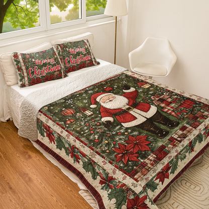 Shineful All Season Quilt 3-Piece Set Christmas Santa's Festive Cheer