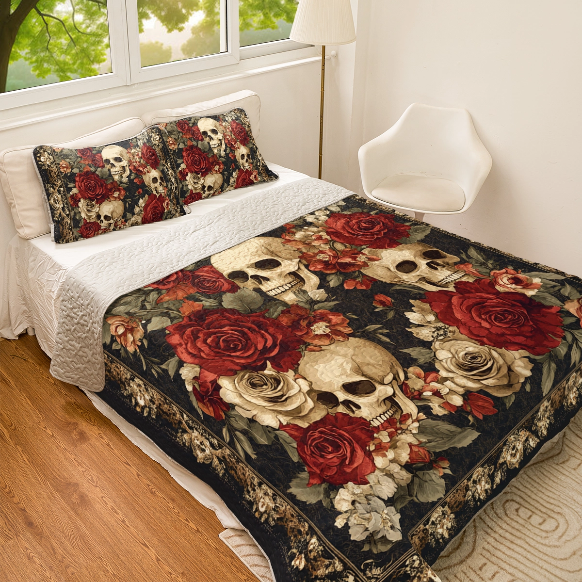 Shineful All Season Quilt 3-Piece Set Skull Crimson Shadows