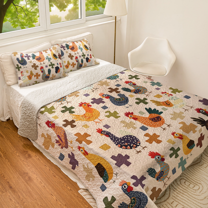 Shineful All Season Quilt 3-Piece Set The Clucky Chicken Crew