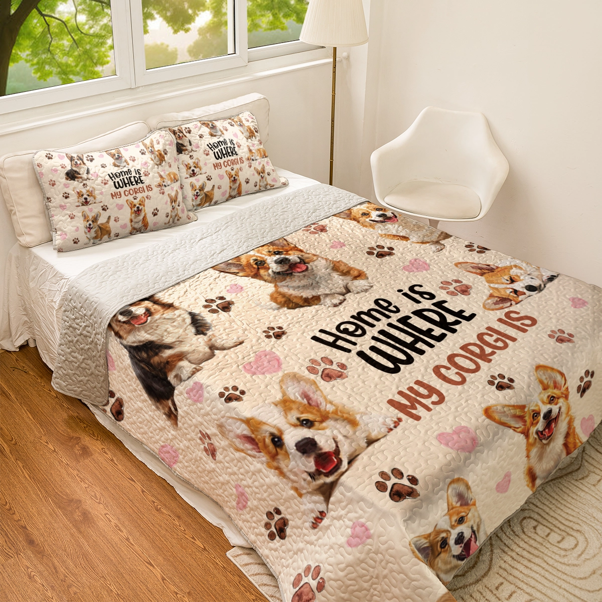 Shineful All Season Quilt 3-Piece Set Happy Home Corgi