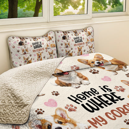 Shineful All Season Quilt 3-Piece Set Happy Home Corgi