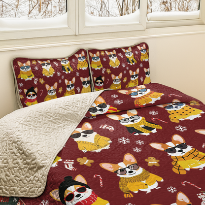 Shineful All Season Quilt 3-Piece Set Cozy Yellow Corgi