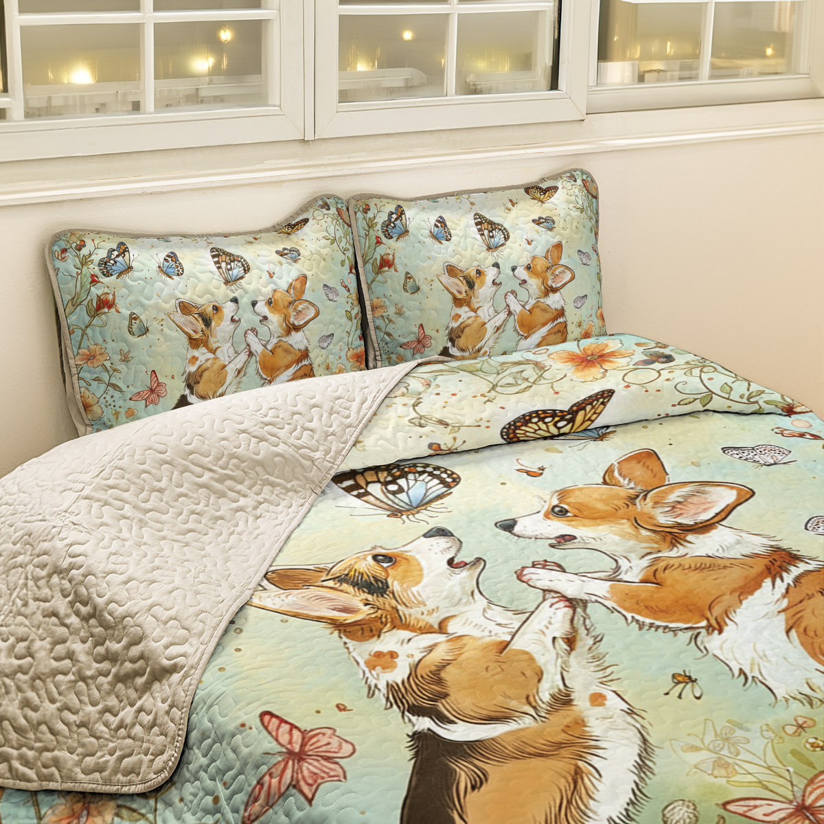 Shineful All Season Quilt 3-Piece Set Corgi Bone Buddies