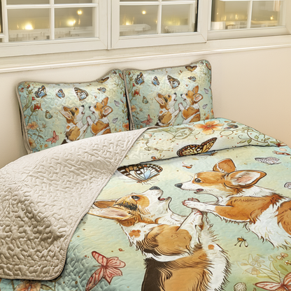 Shineful All Season Quilt 3-Piece Set Corgi Bone Buddies