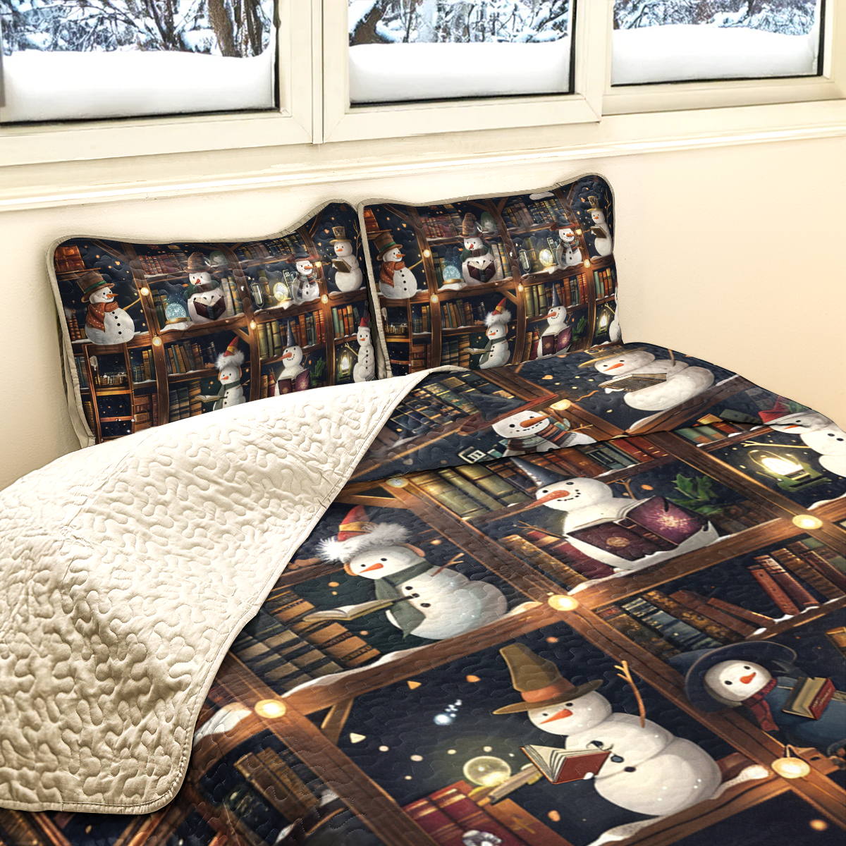 Shineful All Season Quilt 3-Piece Set Snowman Library