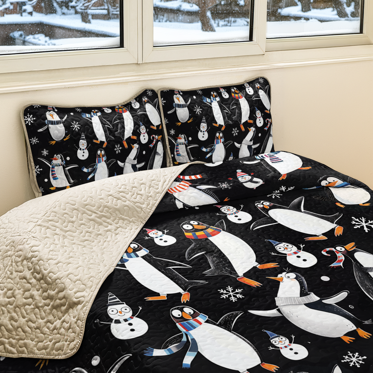 Shineful All Season Quilt 3-Piece Set Penguin Snow Dance