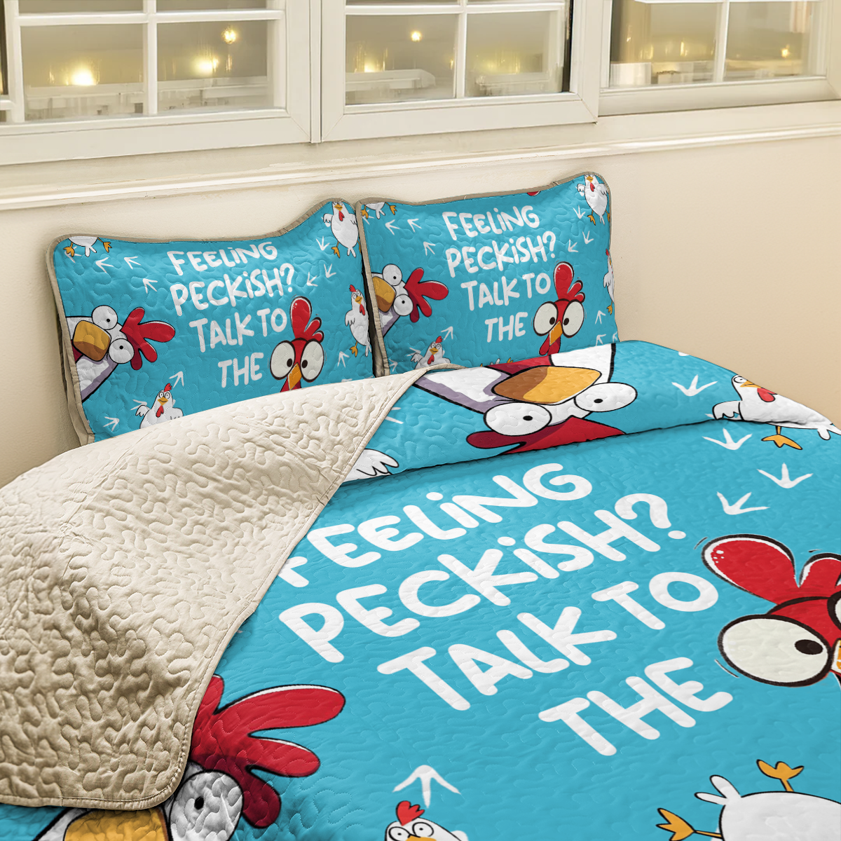 Shineful All Season Quilt 3-Piece Set Talk to the Chicken Blue