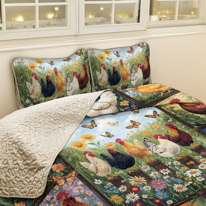 Shineful All Season Quilt 3-Piece Set Chicken Garden Charm