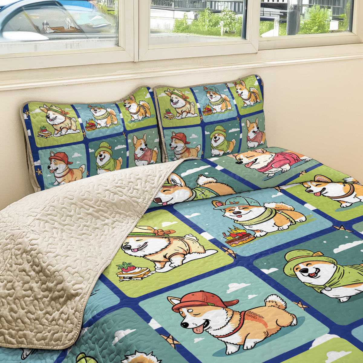 Shineful All Season Quilt 3-Piece Set Corgi Sunshine Days