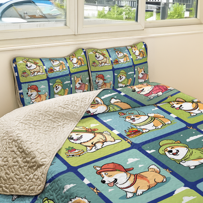 Shineful All Season Quilt 3-teiliges Set Corgi Sunshine Days