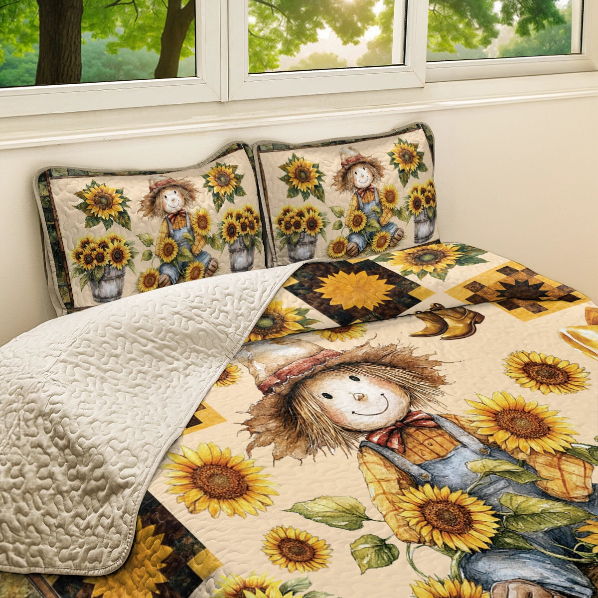 Shineful All Season Quilt 3-Piece Set Peaceful Farmhouse Sunflower