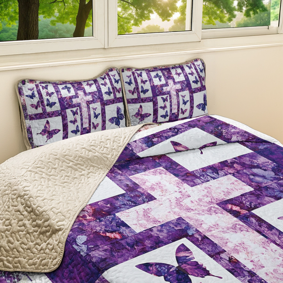 Shineful All Season Quilt 3-Piece Set God Butterfly Blessings