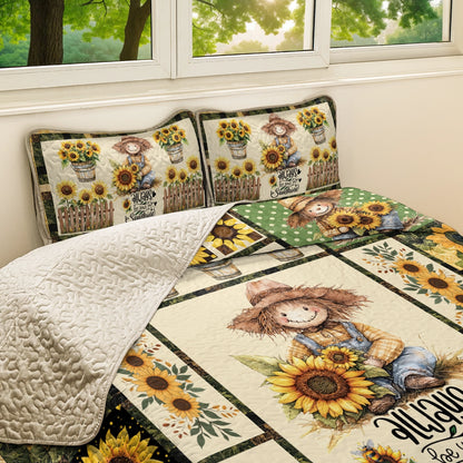 Shineful All Season Quilt 3-Piece Set Happy Sunflower Farm Scarecrow