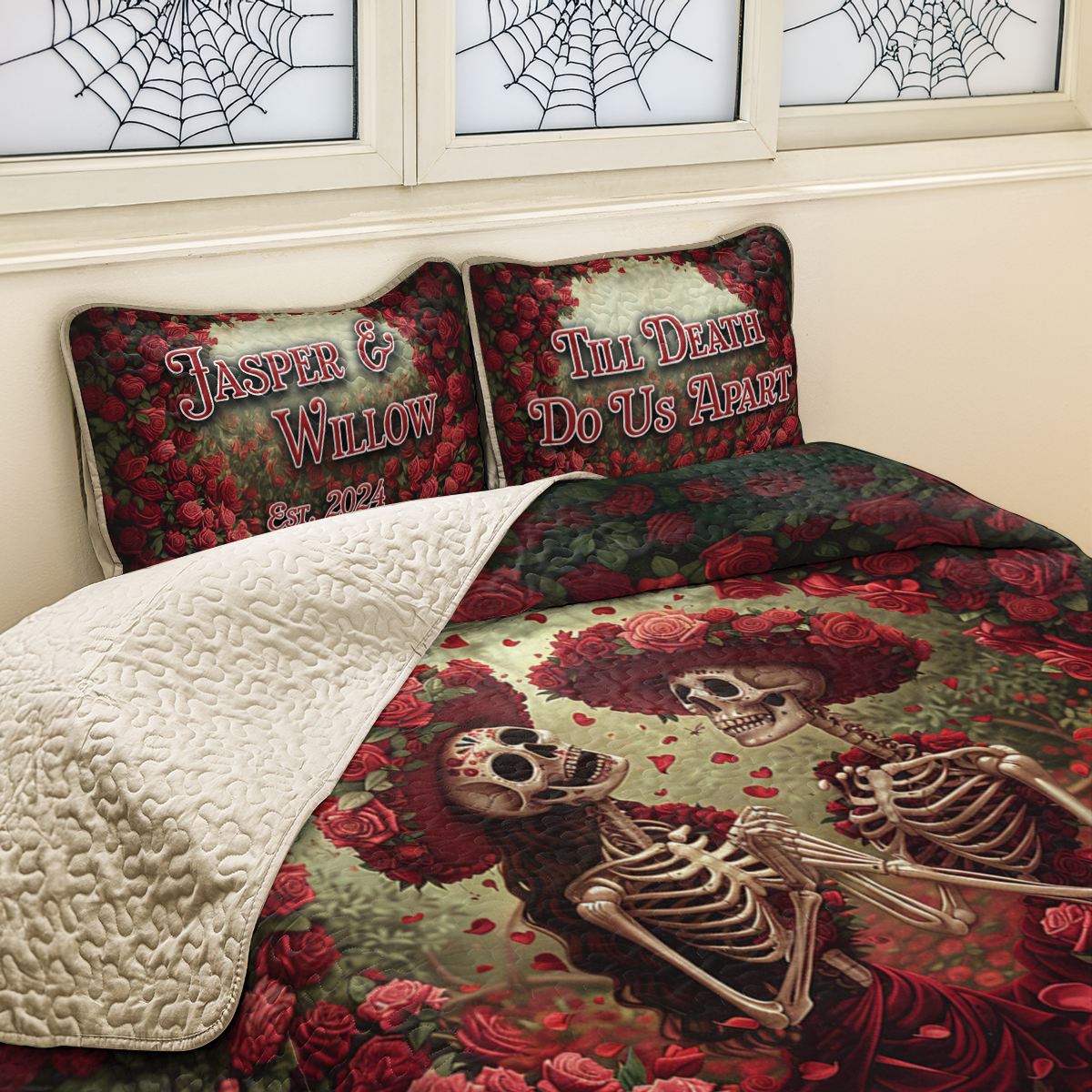 Shineful Personalized All Season Quilt 3-Piece Set Forever Yours Skull Love