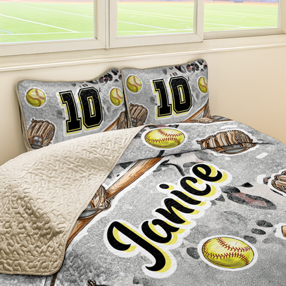 Shineful Personalized All Season Quilt 3-Piece Set All-Star Softball Love