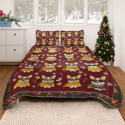 Shineful All Season Quilt 3-Piece Set Cozy Yellow Corgi