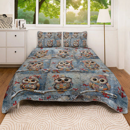 Shineful All Season Quilt 3-Piece Set - Cozy Owls Winter