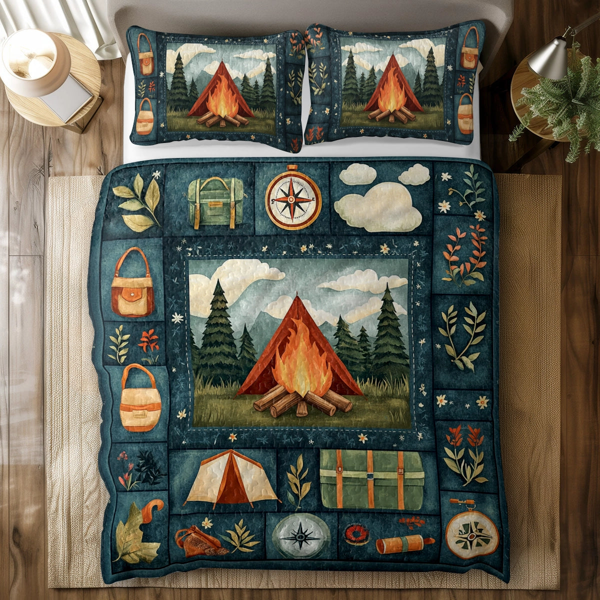 Shineful All Season Quilt 3-teiliges Set Camping Wilderness Nights