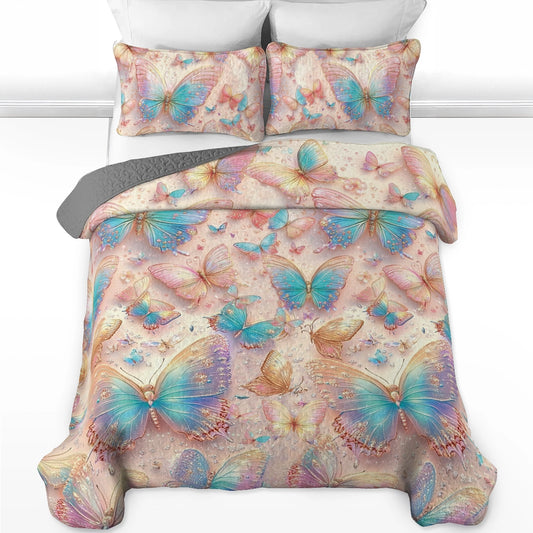 Shineful All Season Quilt 3-Piece Set - Butterfly Fluttering Fantasy