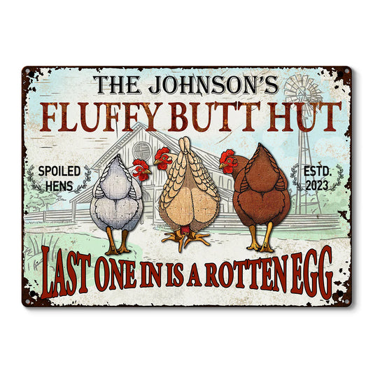 Shineful 2D Flat Print Metal Sign Personalized Chicken Fluffy Butt Hut Nuggets