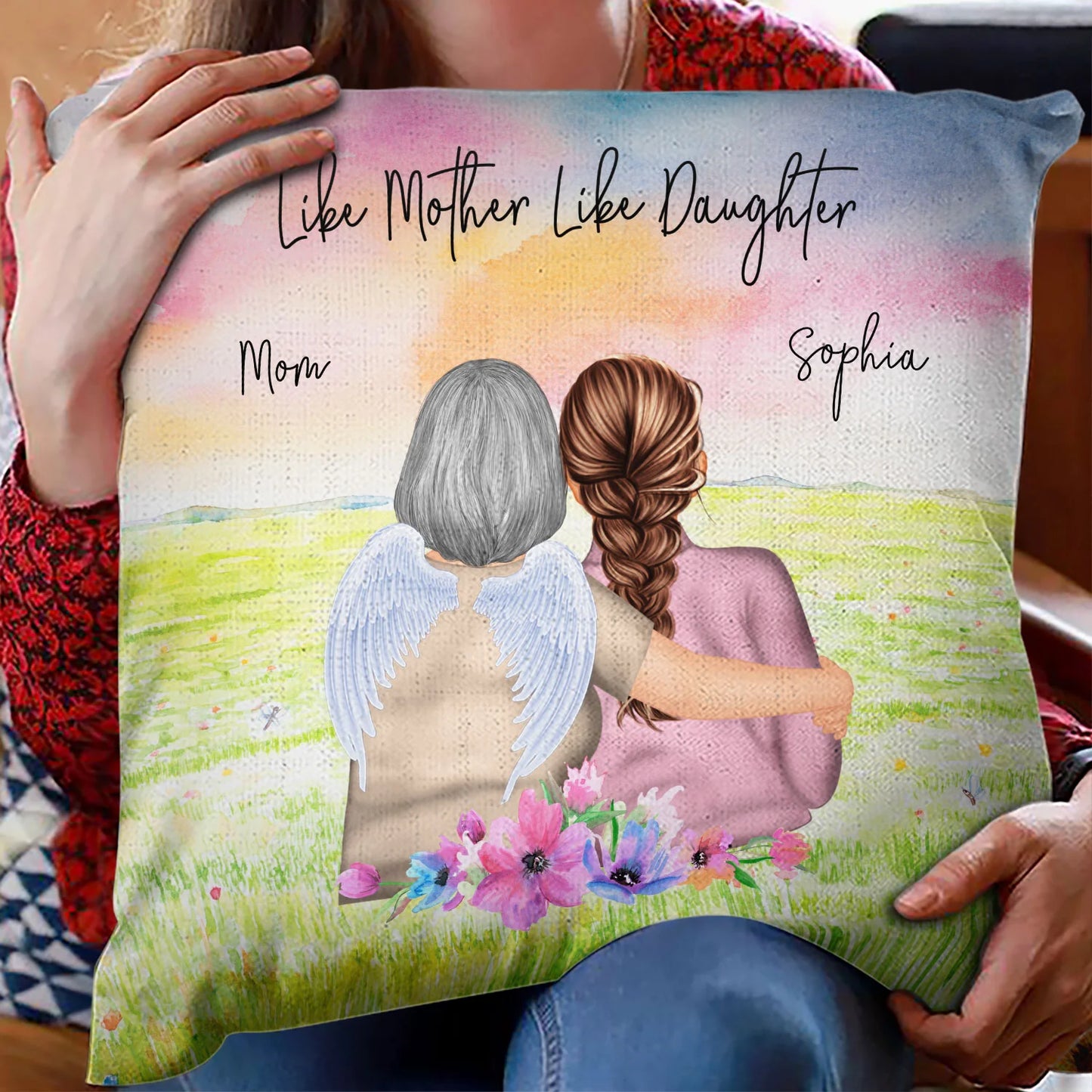 Shineful Pillow Gift For Mom, Daughter & Grandma - Mother & Daughter Forever Linked Together Watercolor Style Personalized