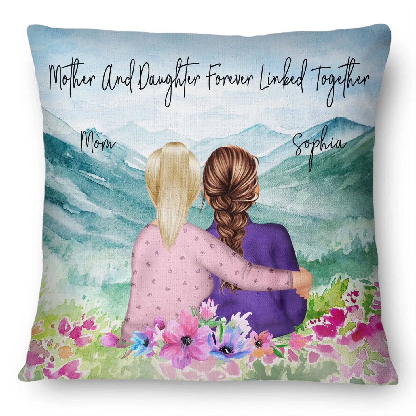 Shineful Pillow Gift For Mom, Daughter & Grandma - Mother & Daughter Forever Linked Together Watercolor Style Personalized