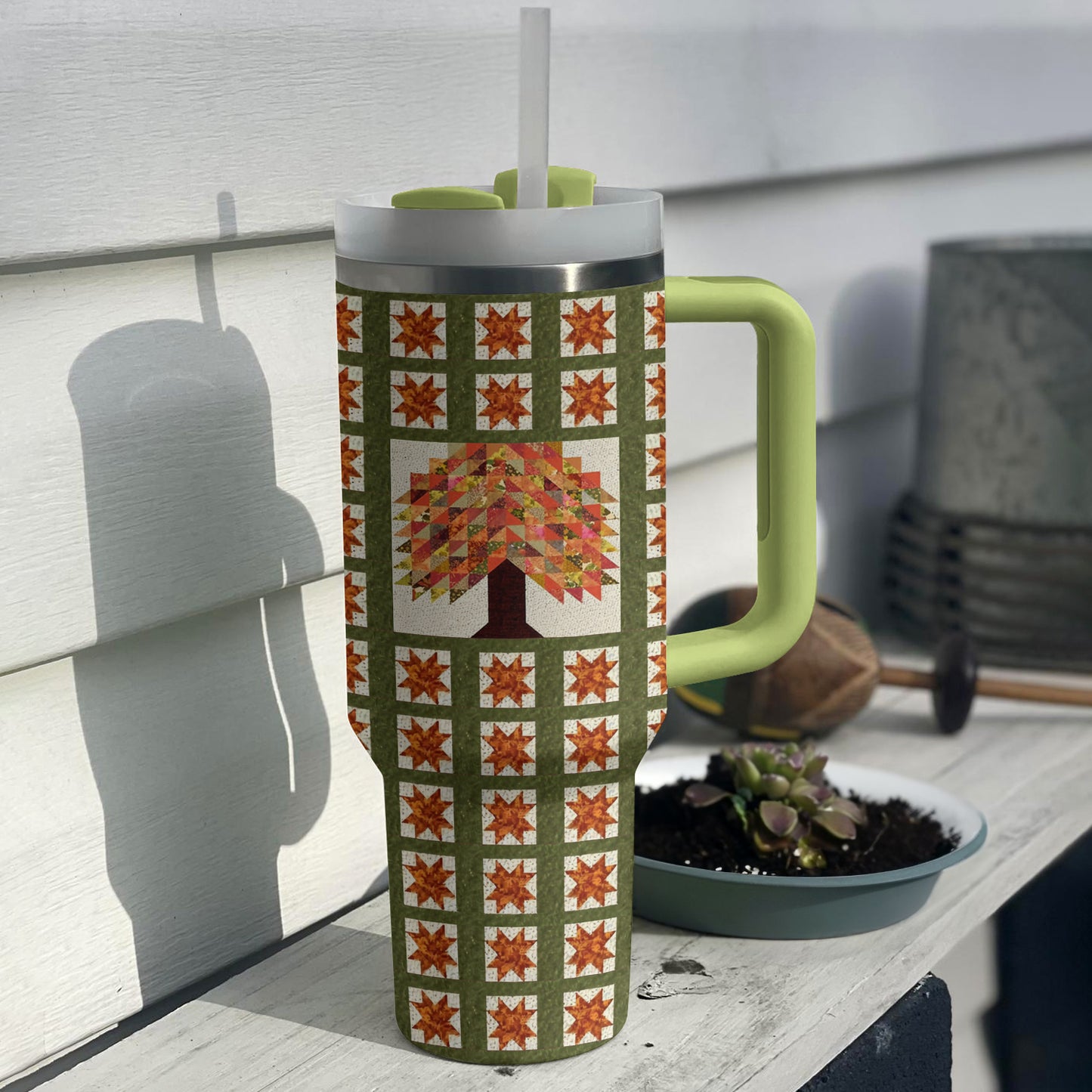 Glänzender Becher Herbst Patchwork