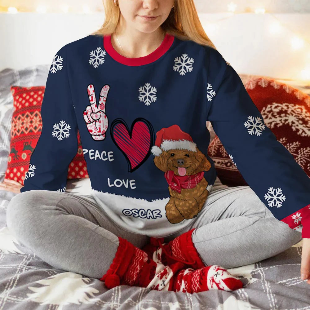 Peace Love Dog - Personalized Custom All-Over-Print Sweatshirt (Ver1)