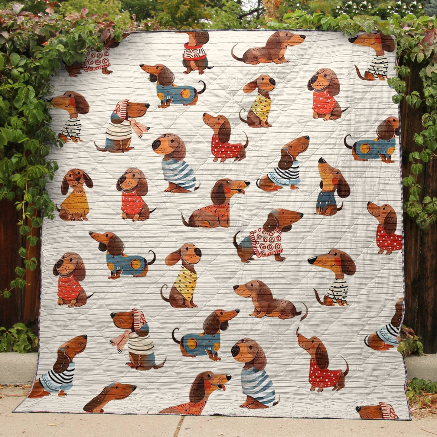 Shineful Flat Print Faux Quilt Blanket Dachshund cute 2- All Season Faux Quilt