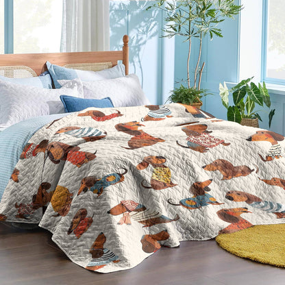 Shineful Flat Print Faux Quilt Blanket Dachshund cute 2- All Season Faux Quilt