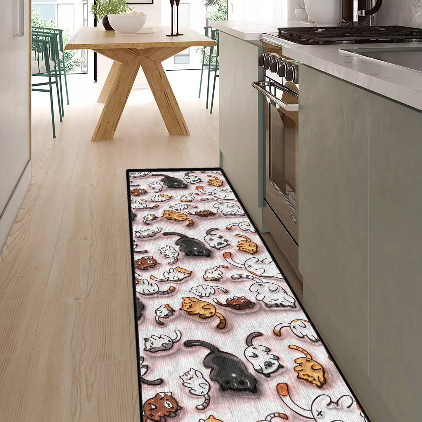 Shineful Ultra-Thin Non Skid Floor Mat, Kitchen Rugs Cat Puffy