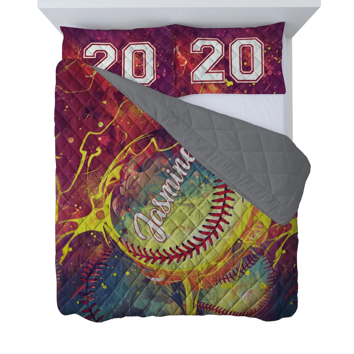 Shineful All Season Quilt 3-Piece Set Personalized Softball Home Run Dreams