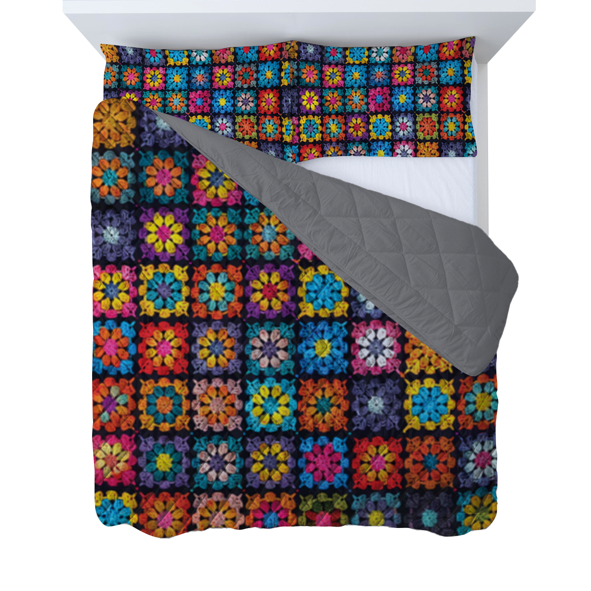 Shineful All Season Quilt 3-Piece Set Crochet Granny/Mom Square Blanket