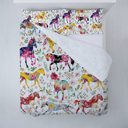 Shineful All Season Quilt 3-Piece Set Floral Horse