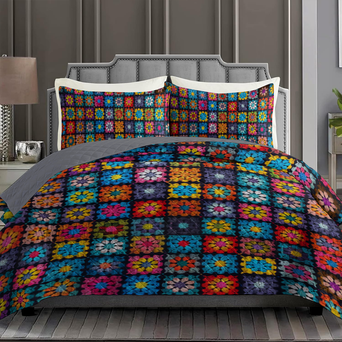 Shineful All Season Quilt 3-Piece Set Crochet Granny/Mom Square Blanket