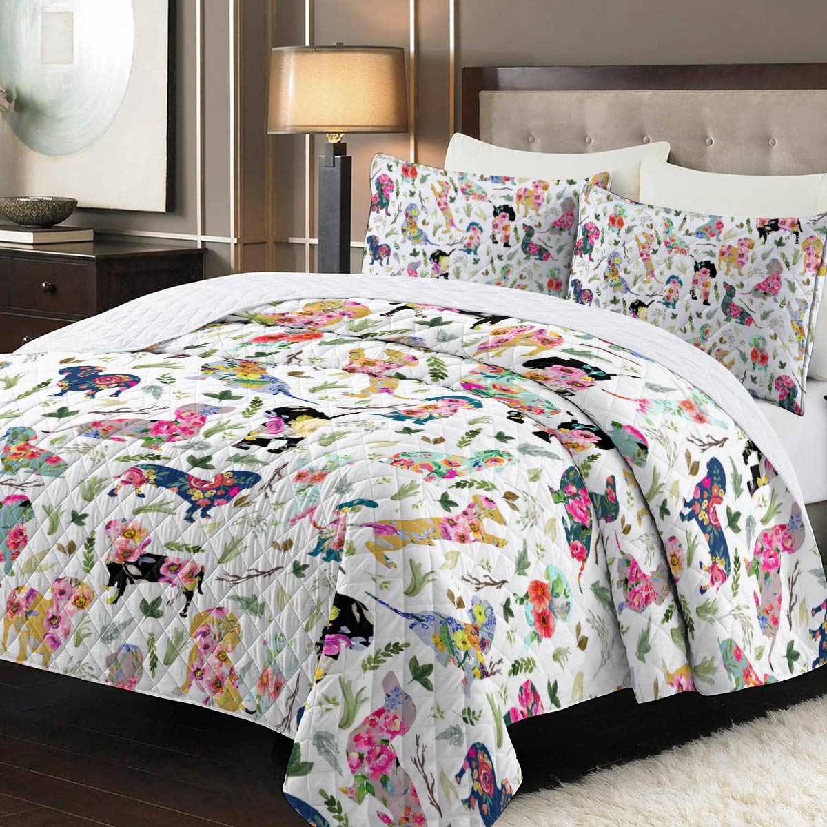 Shineful Quilt 3-Piece Set Dachshund Floral