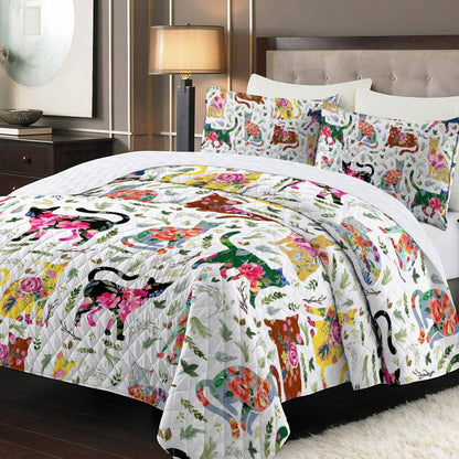 Shineful Quilt 3-Piece Set Cat floral