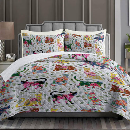 Shineful Quilt 3-Piece Set Cat floral