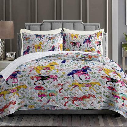 Shineful All Season Quilt 3-Piece Set Floral Horse