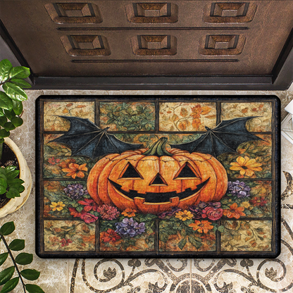 Shineful Ultra-Thin Non Skid Floor Mat, Kitchen Rugs Autumn Harvest Jack-O'-Lantern