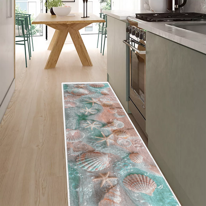 Shineful Ultra-Thin Non Skid Floor Mat, Kitchen Rugs Vibrant Seashell Beach