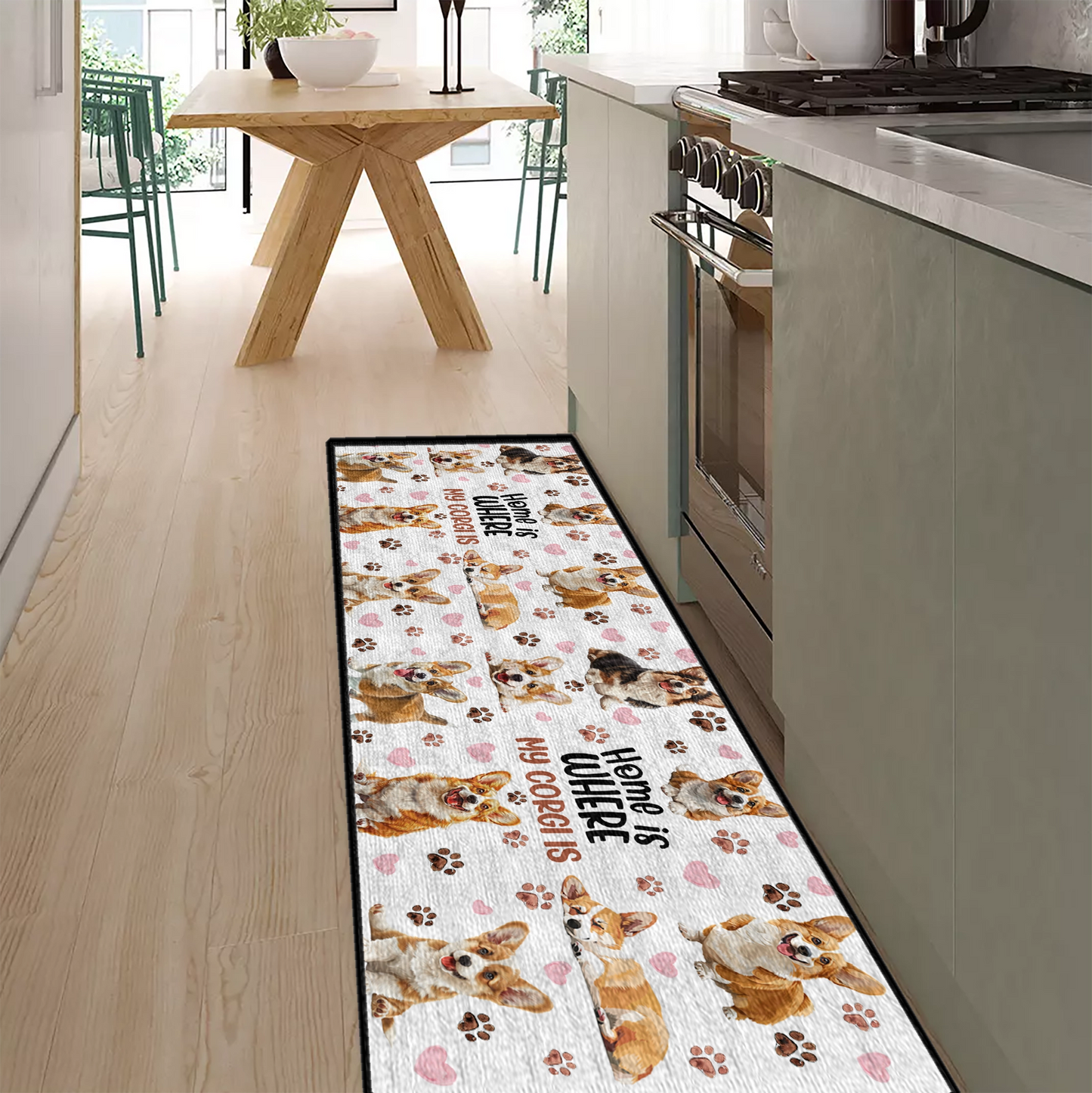 Tapis de sol antidérapant ultra fin et brillant, tapis de cuisine Happy Corgi Home