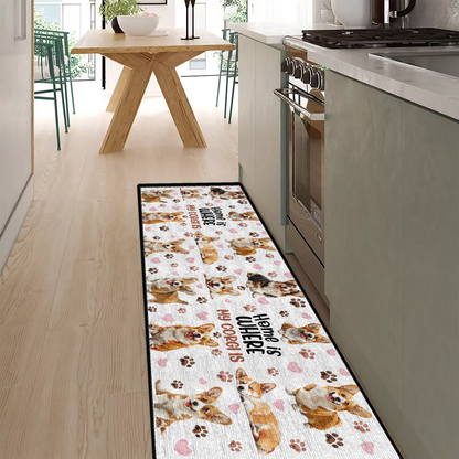 Shineful Ultra-Thin Non Skid Floor Mat, Kitchen Rugs Happy Corgi Home